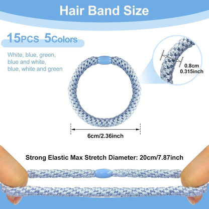 15 Blaue Haargummis Damen, Scrunchies, Geflochten, Haarschutz