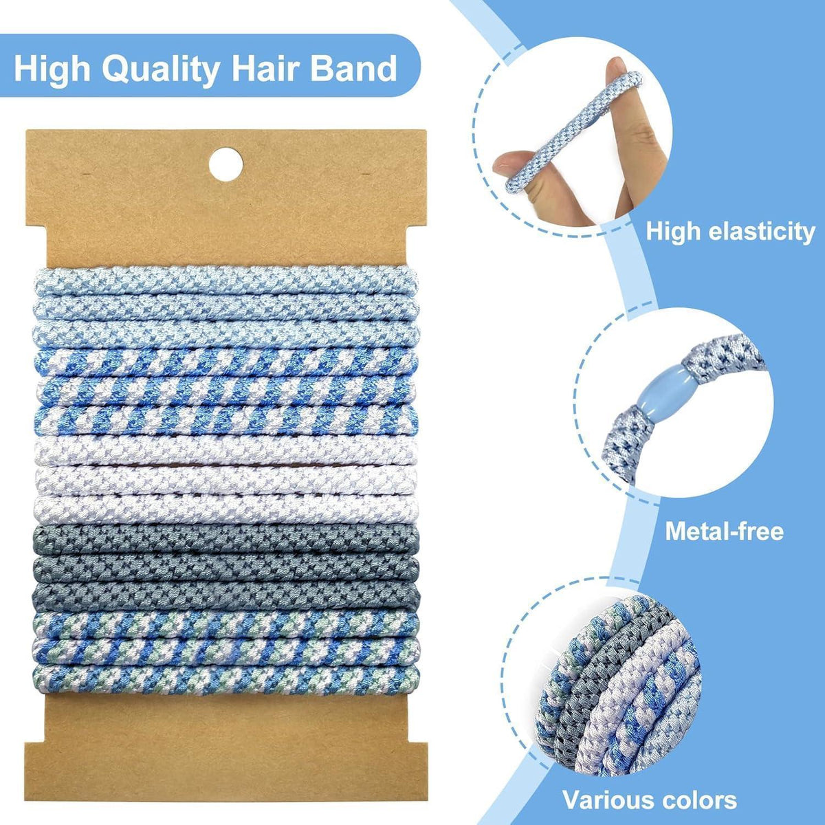 15 Blaue Haargummis Damen, Scrunchies, Geflochten, Haarschutz