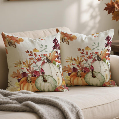 Herbst Kissenbezug 50x50 Kürbis & Blätter 2er Set