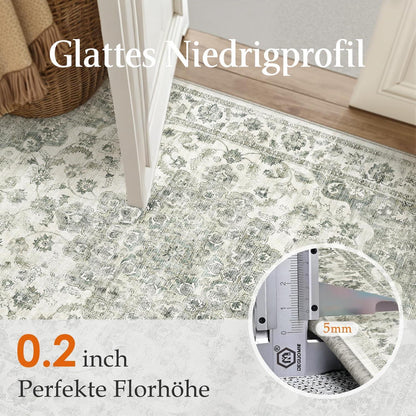 Vintage Teppich Grün 200x300cm - Waschbarer Wohnzimmerteppich