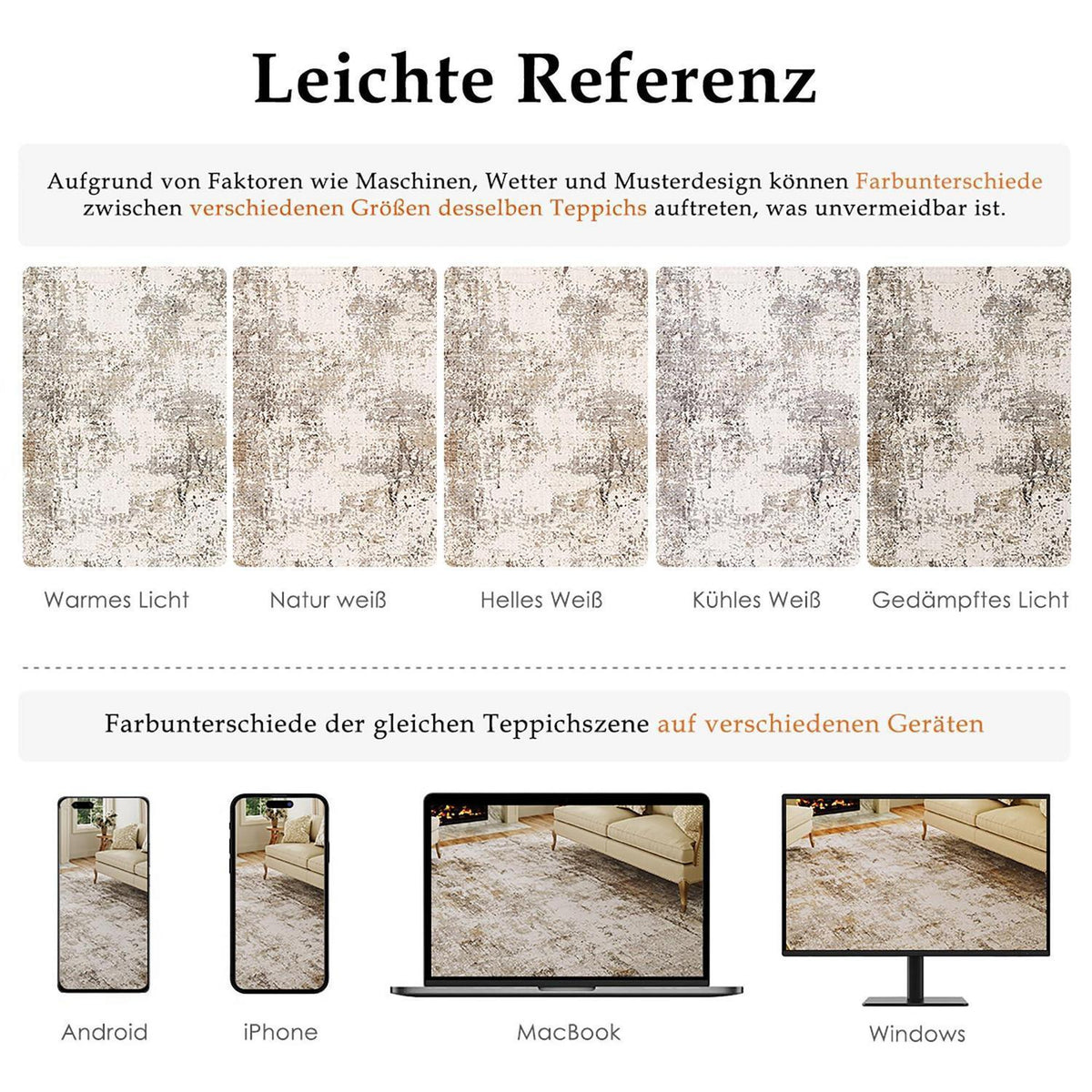 Brauner Grau Teppich 300x400cm – Waschbar & Rutschfest