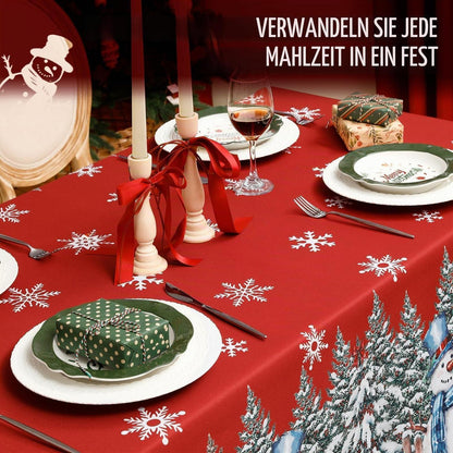 Weihnachts Tischdecke rot 140x180 cm - Weihnachtsdeko mit Schneemann