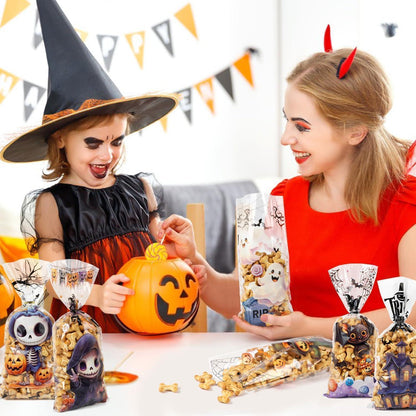Halloween Cellophantüten 120er Set mit Bindebändern
