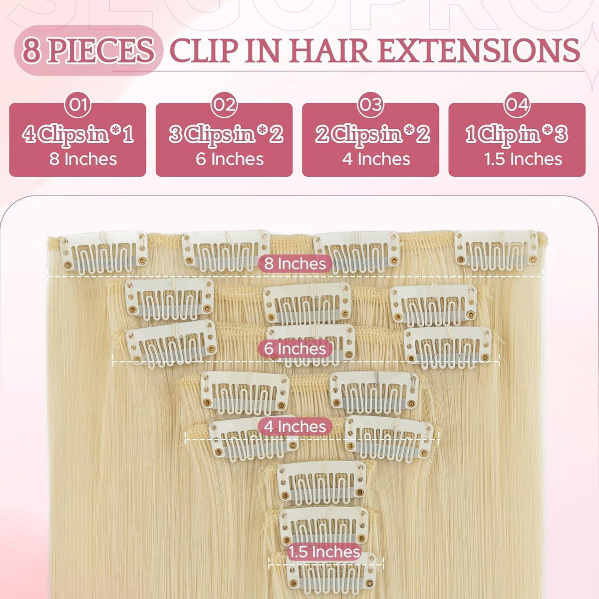 18 Zoll Clip-in Haarverlängerung Gerade #613 Bleichblond