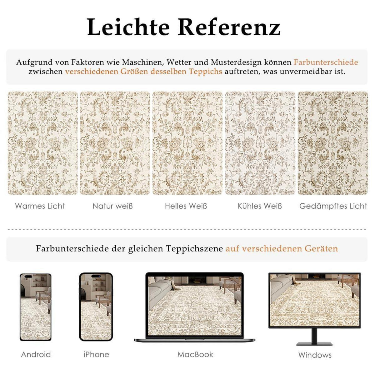 Vintage Teppich Hellbraun 300x400cm Waschbar – Wohnzimmerteppich
