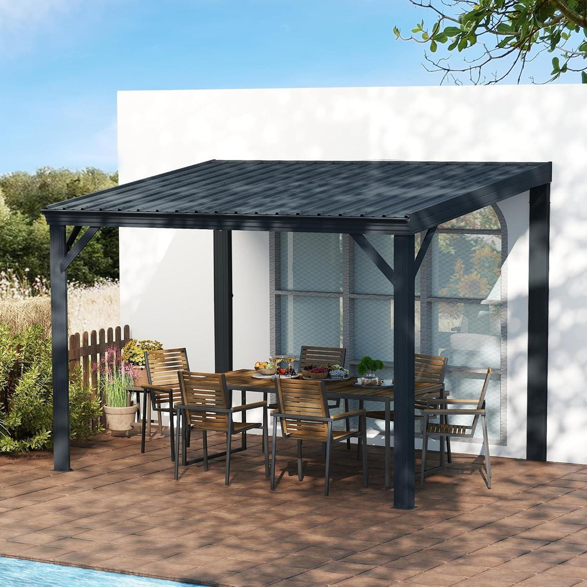 Wandpavillon 3x3,6m – Terrassenüberdachung mit Entwässerung