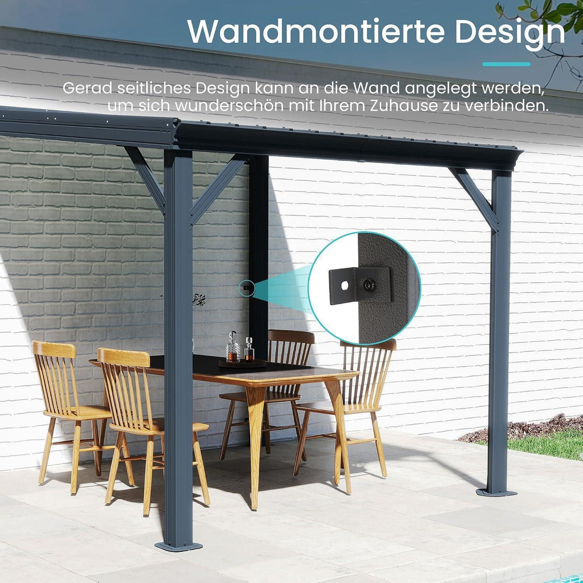 Wandmontierter Pavillon 3,6x6,1m – Terrassenüberdachung Grau