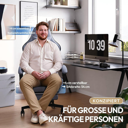 Ergonomischer Gaming-Stuhl mit Fußstütze und Netzgewebe (Grau Übergröße)