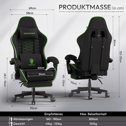 Ergonomischer Gaming-Stuhl mit Fußstütze, atmungsaktiv, Übergröße