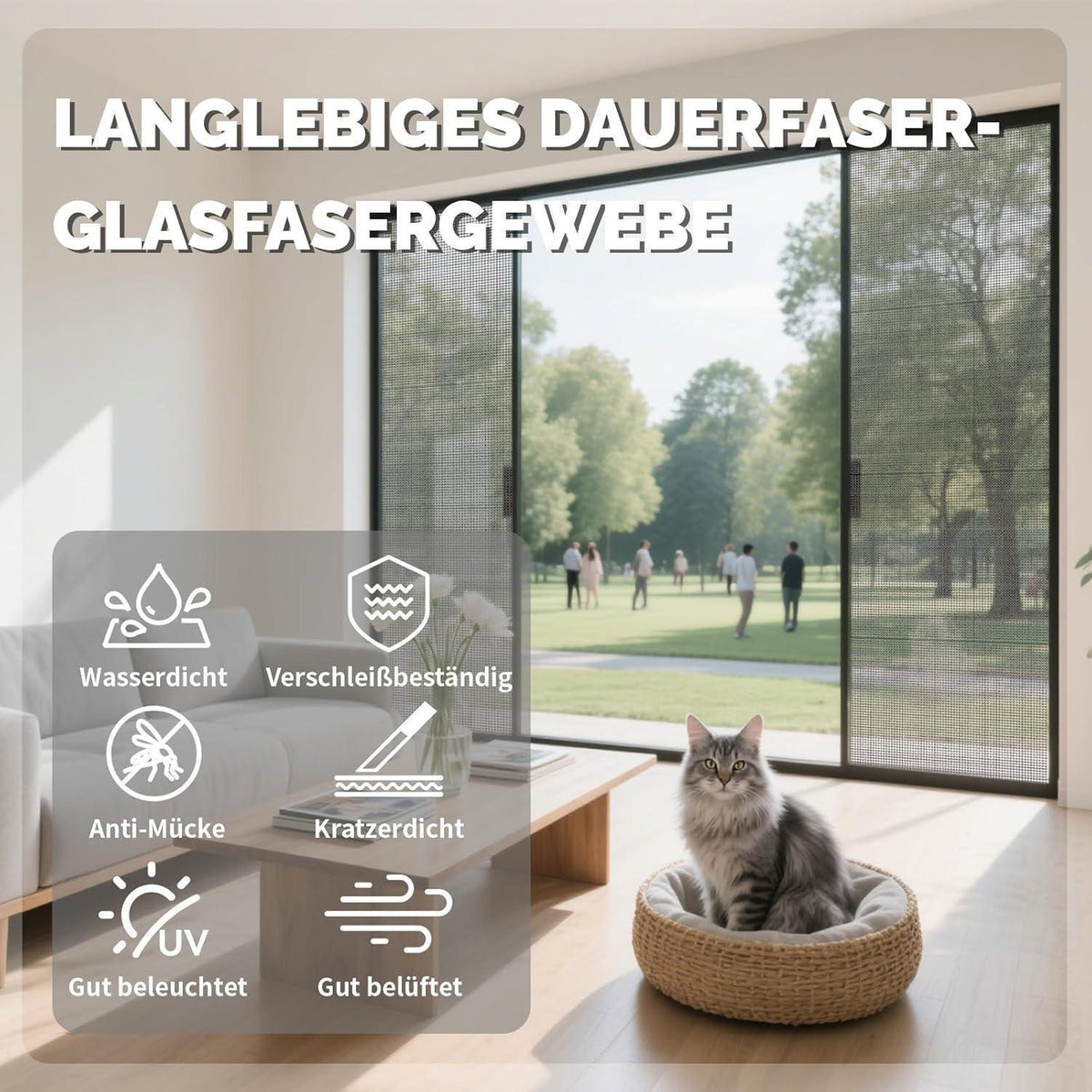 Fliegengitter Fenster 300x120cm – Schneidbar & Reparatur Set