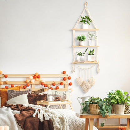 Wandregal Makramee Holz 3-Tier Boho Hängeregal Beige