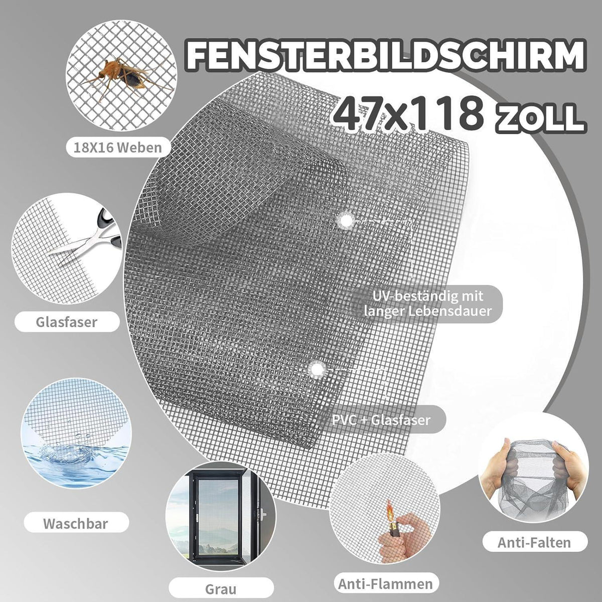 Fliegengitter Reparatur Set Fenster 300x120cm Grau