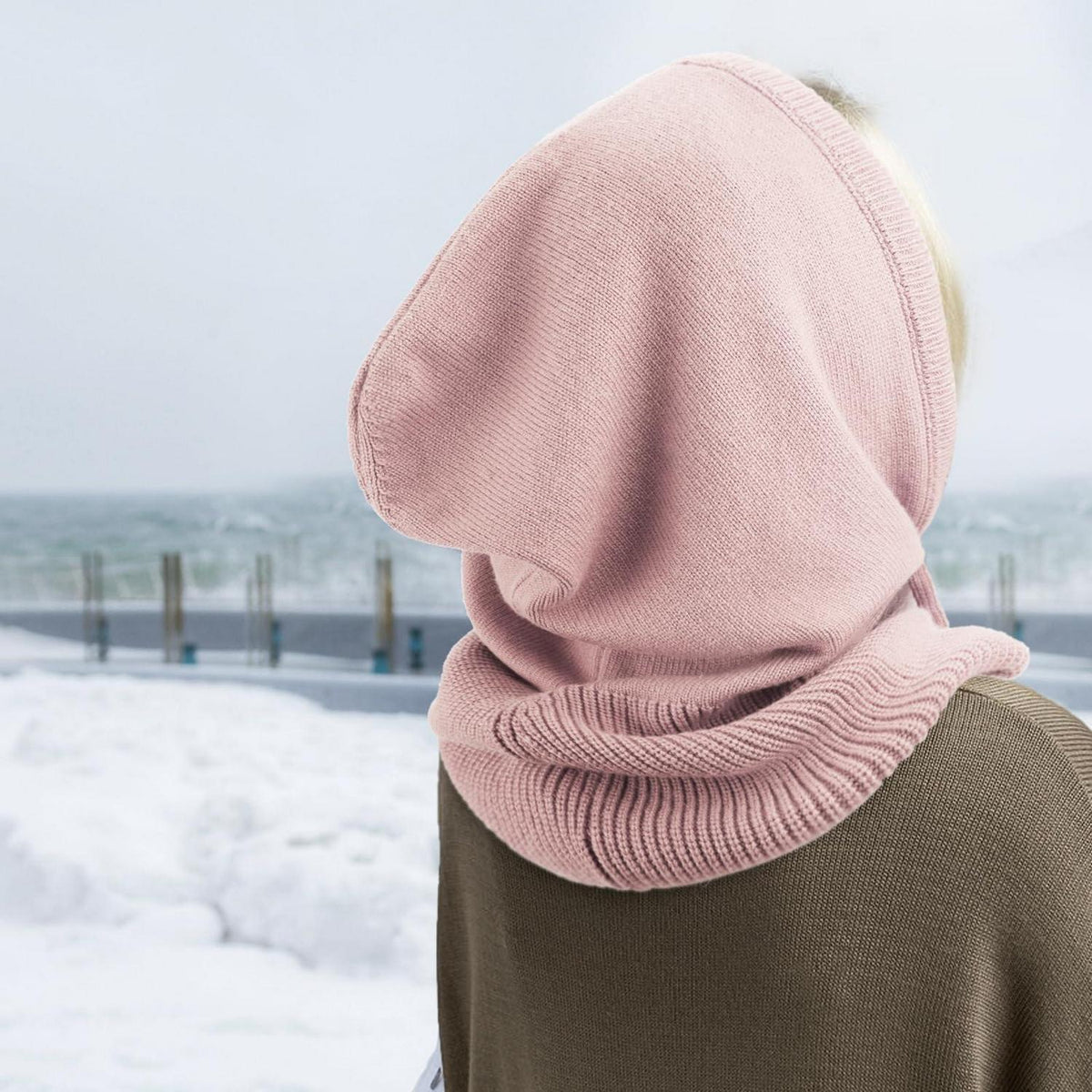 Damen Balaclava Strickmütze mit Kordelzug, warm, Einheitsgröße