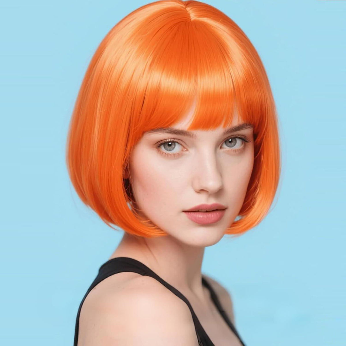 Orange Bob-Perücke mit Pony – 25cm, natürlich & bequem