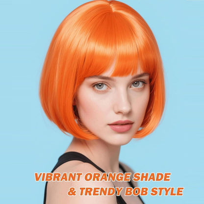 Orange Bob-Perücke mit Pony – 25cm, natürlich & bequem