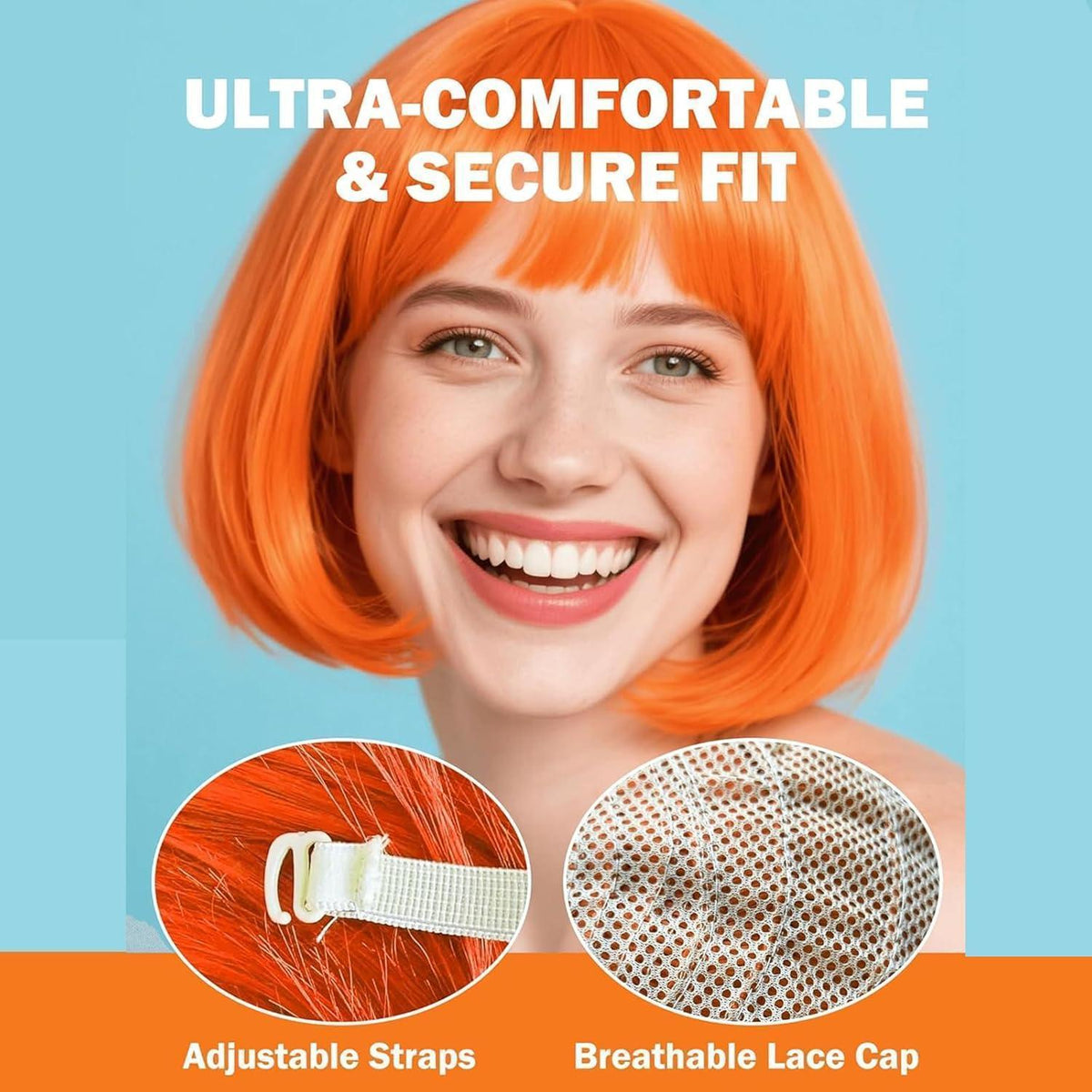 Orange Bob-Perücke mit Pony – 25cm, natürlich & bequem