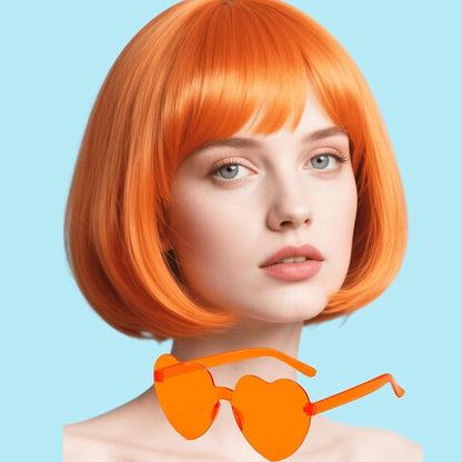 Orange Bob-Perücke mit Pony – 25cm, natürlich & bequem