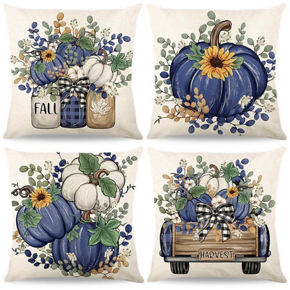 4er-Set Herbst Kissenbezüge 40x40 cm - Ahornblatt Dekor