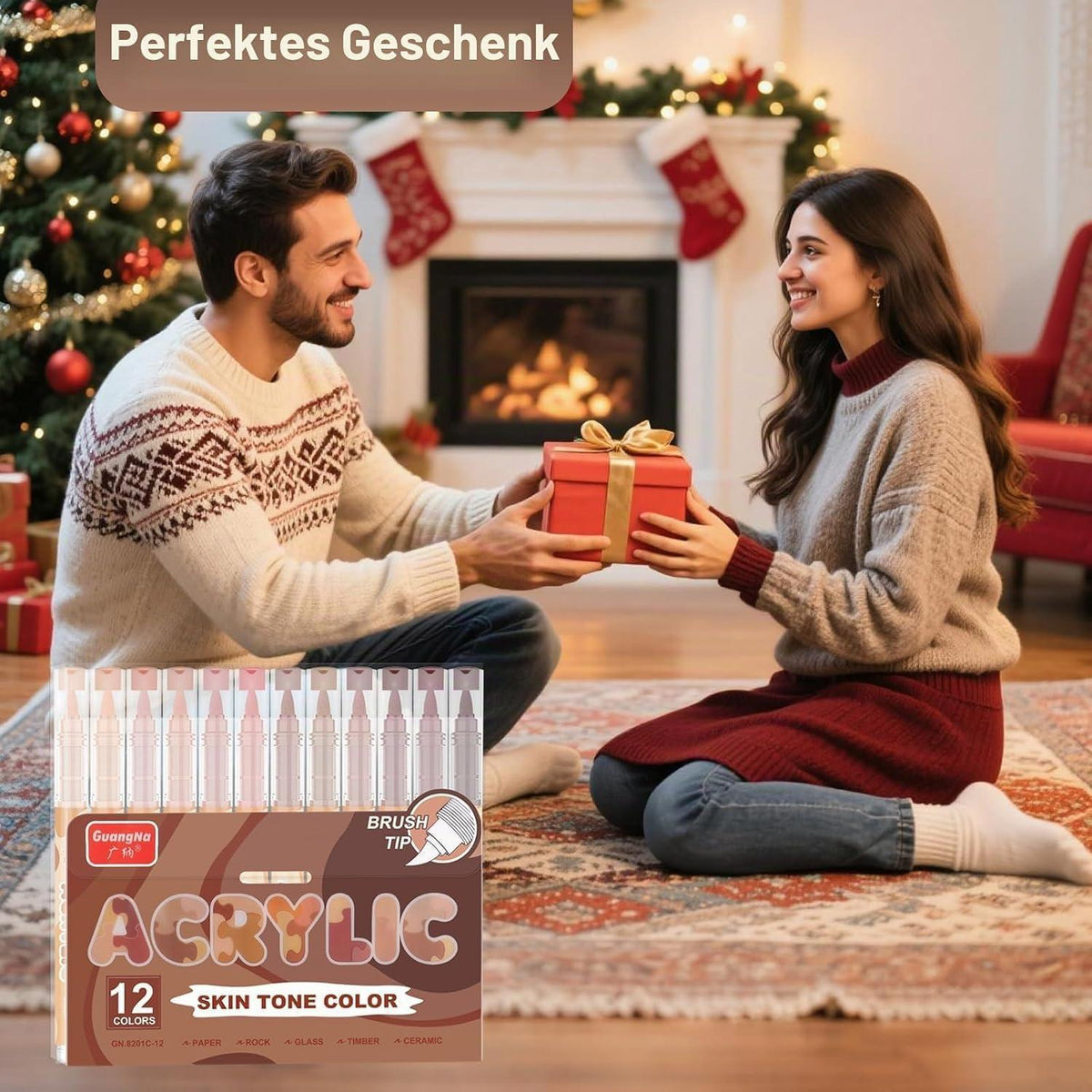 Acrylstifte Set 12 Braun | Pinselspitze für Stein, Glas & Co.