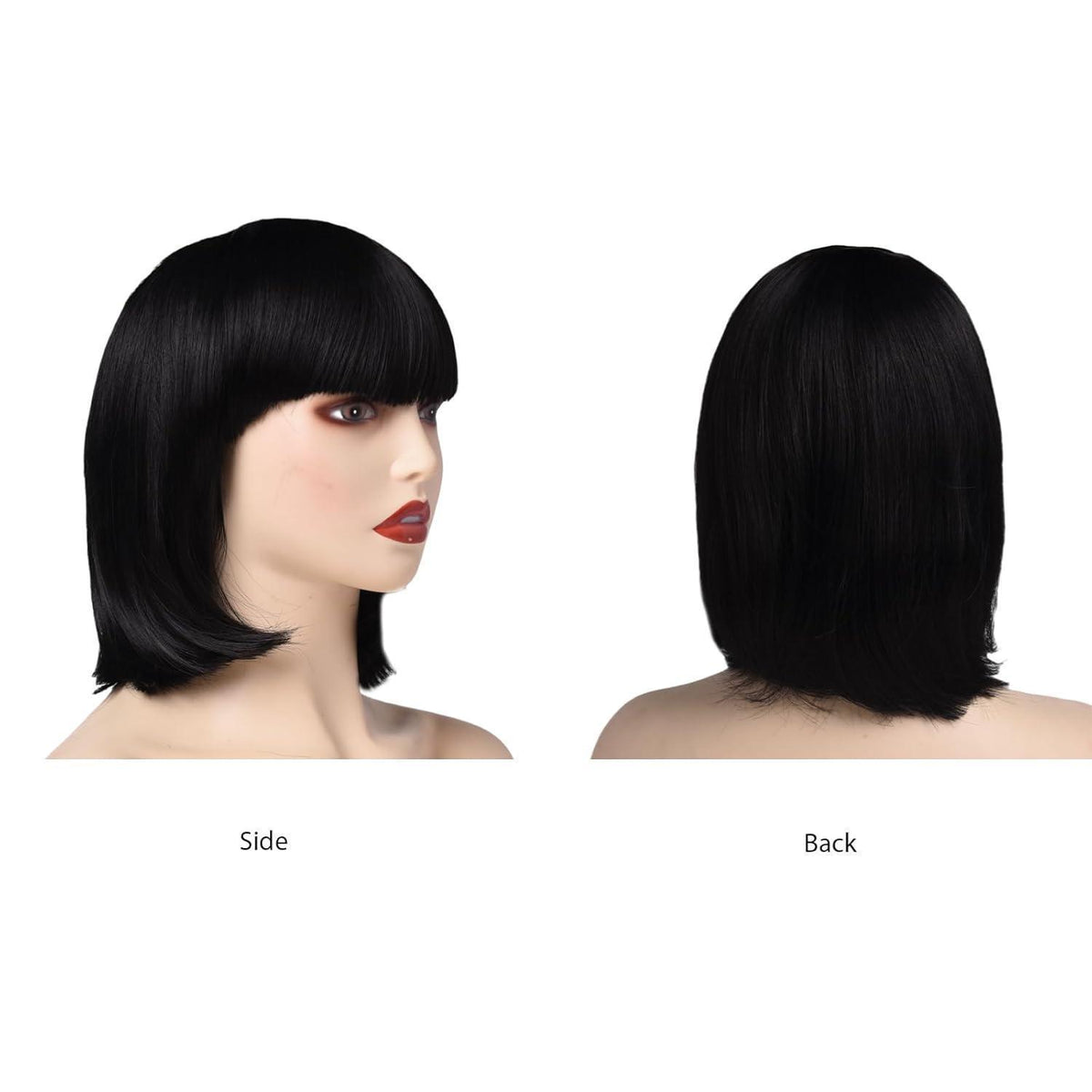 Bob Perücke Damen Schwarz Glatt mit Pony – 12 Zoll Synthetik