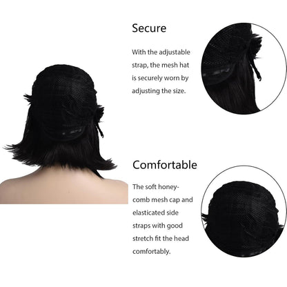 Bob Perücke Damen Schwarz Glatt mit Pony – 12 Zoll Synthetik