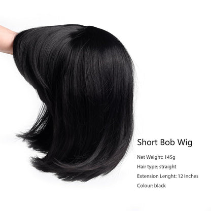 Bob Perücke Damen Schwarz Glatt mit Pony – 12 Zoll Synthetik