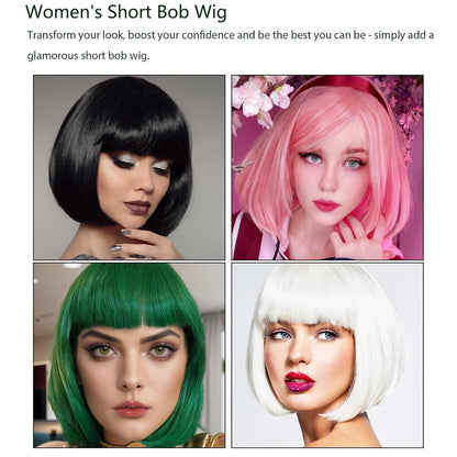 Bob Perücke Damen Schwarz Glatt mit Pony – 12 Zoll Synthetik