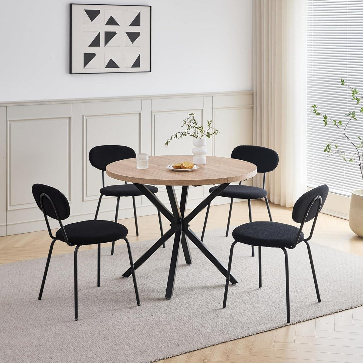 Runder Esstisch Set 100cm Holz + 6 Stapelbare Stühle