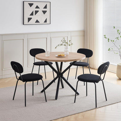 Runder Esstisch Set 100cm Holz + 6 Stapelbare Stühle