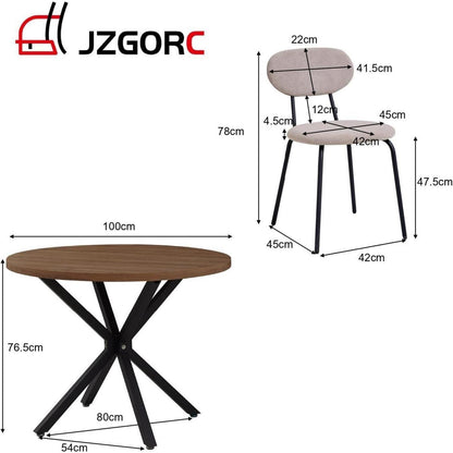Runder Esstisch Set (100cm) mit 6 Stapelstühlen Dunkel/Khaki