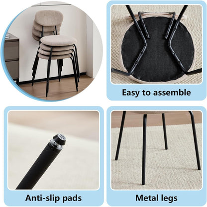 Runder Esstisch Set (100cm) mit 6 Stapelstühlen Dunkel/Khaki