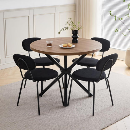 Runder Esstisch Set (100cm) mit 4 modernen Stühlen – Dunkel/Schwarz