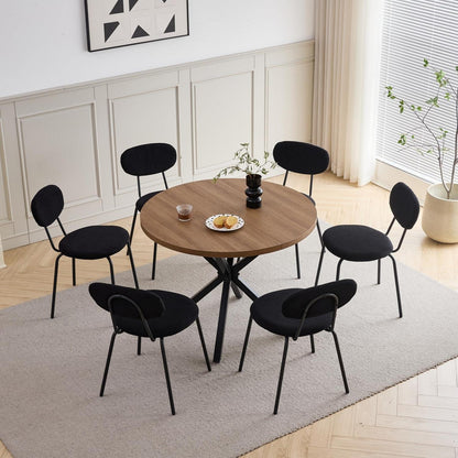 Runder Esstisch Set (100cm) mit 6 Stapelstühlen Dunkel/Schwarz