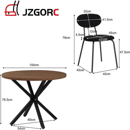 Runder Esstisch Set (100cm) mit 6 Stapelstühlen Dunkel/Schwarz