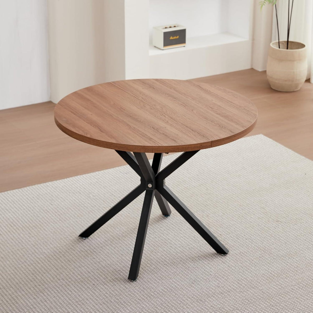 Runder Esstisch Set (100cm) mit 6 Stapelstühlen Dunkel/Schwarz