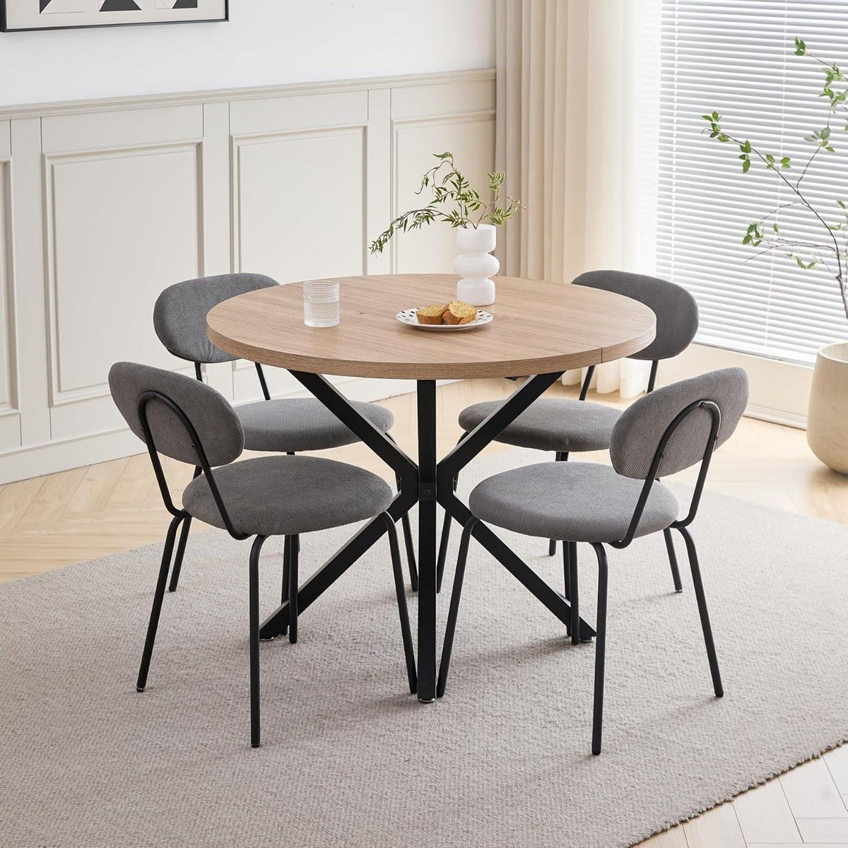 Runder Esstisch Set (100cm) mit 6 Stapelstühlen – Modern & Ergonomisch