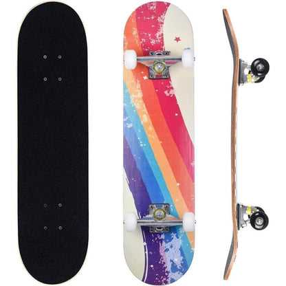 Komplettes Skateboard 31x8 Zoll – Rainbow Stripes für Anfänger & Profis