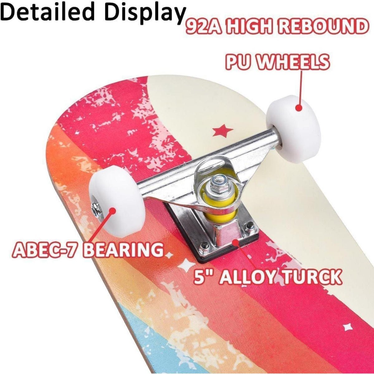 Komplettes Skateboard 31x8 Zoll – Rainbow Stripes für Anfänger & Profis