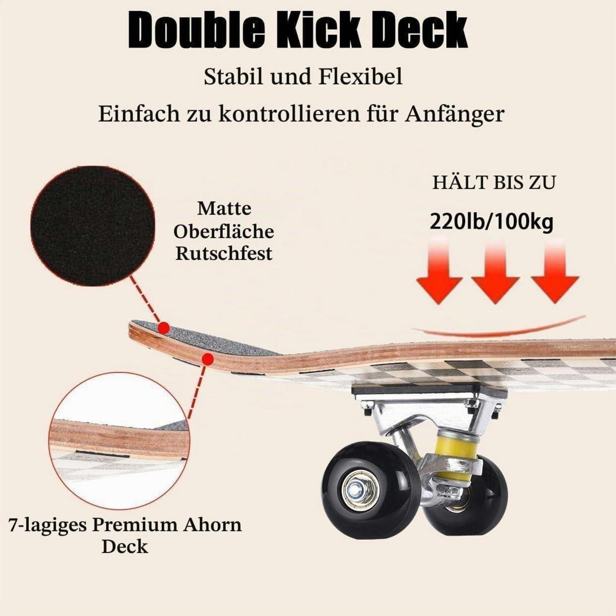 Komplettes Skateboard 31x8 Zoll – Rainbow Stripes für Anfänger & Profis