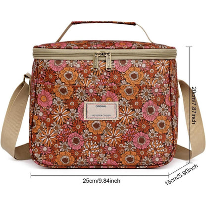 Isolierte Lunchtasche Blumenmuster mit Schultergurt (7.5L, Braun)