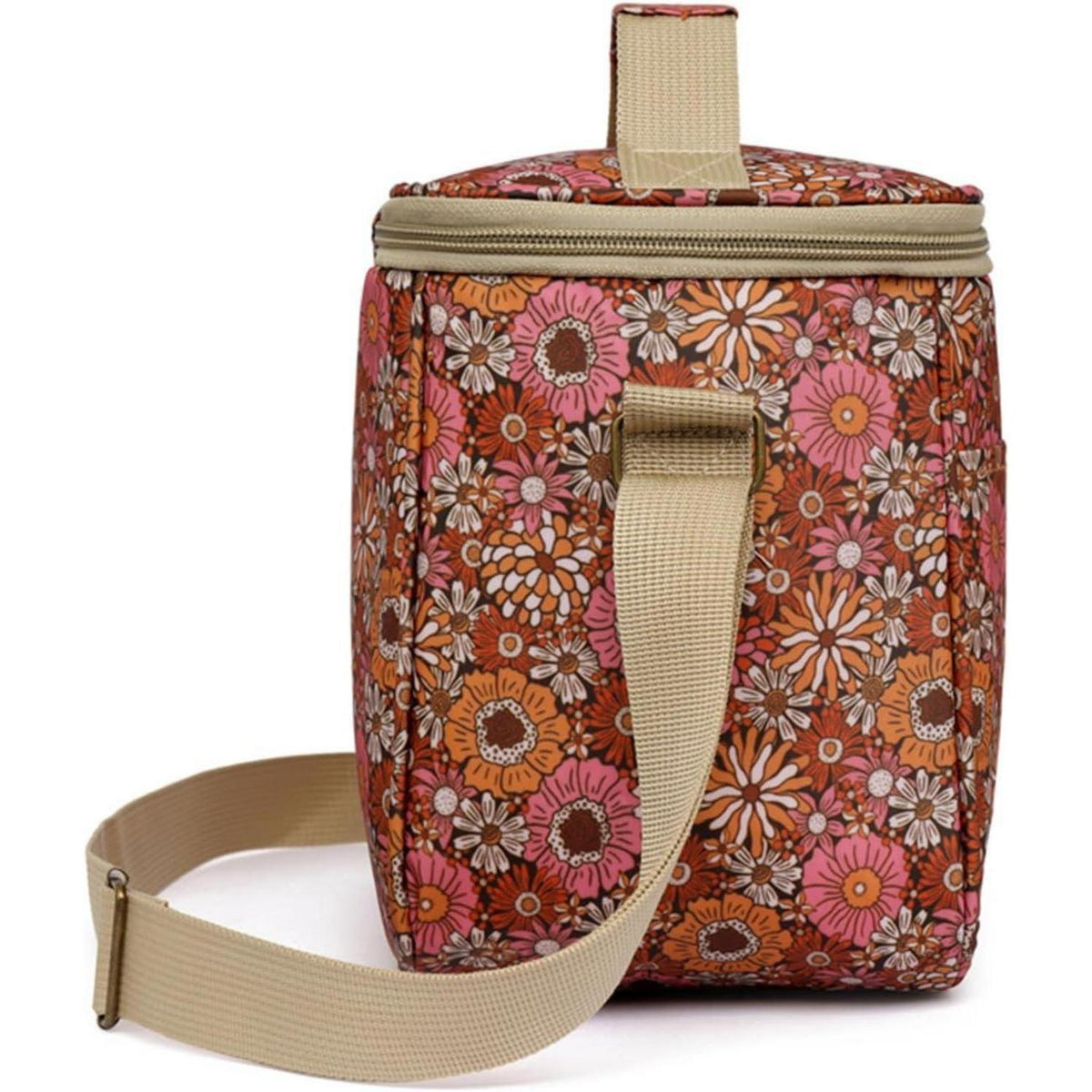 Isolierte Lunchtasche Blumenmuster mit Schultergurt (7.5L, Braun)