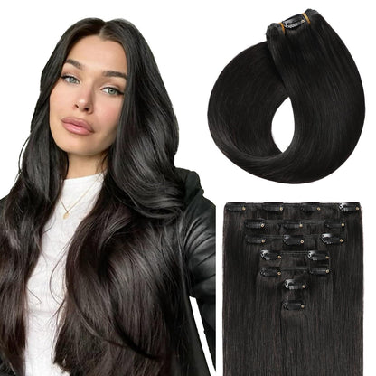 Echthaar Clip-Ins Schwarz – Haarverlängerung 30cm