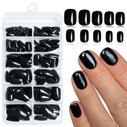 240 Press On Nägel Schwarz Quadratisch Kurz – DIY Nageldesign