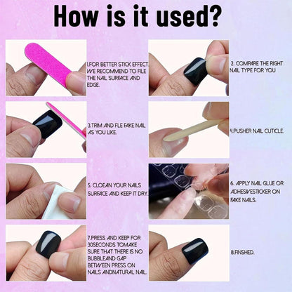 240 Press On Nägel Schwarz Quadratisch Kurz – DIY Nageldesign