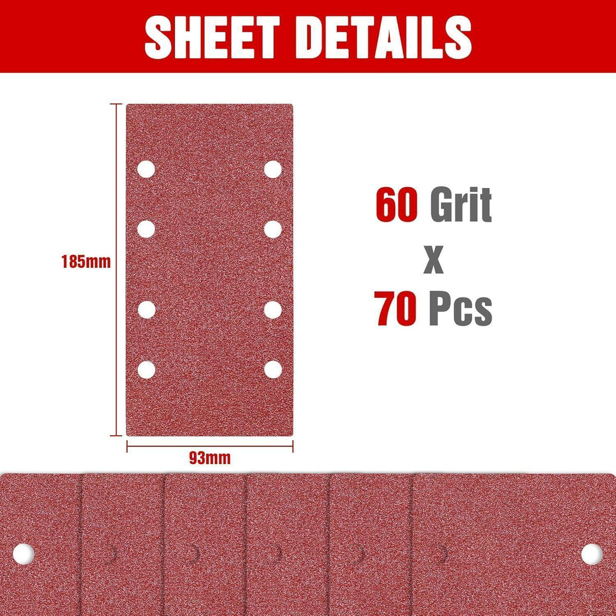 Schwingschleifer Schleifpapier 93x185 mm Klett P60 70 Stück