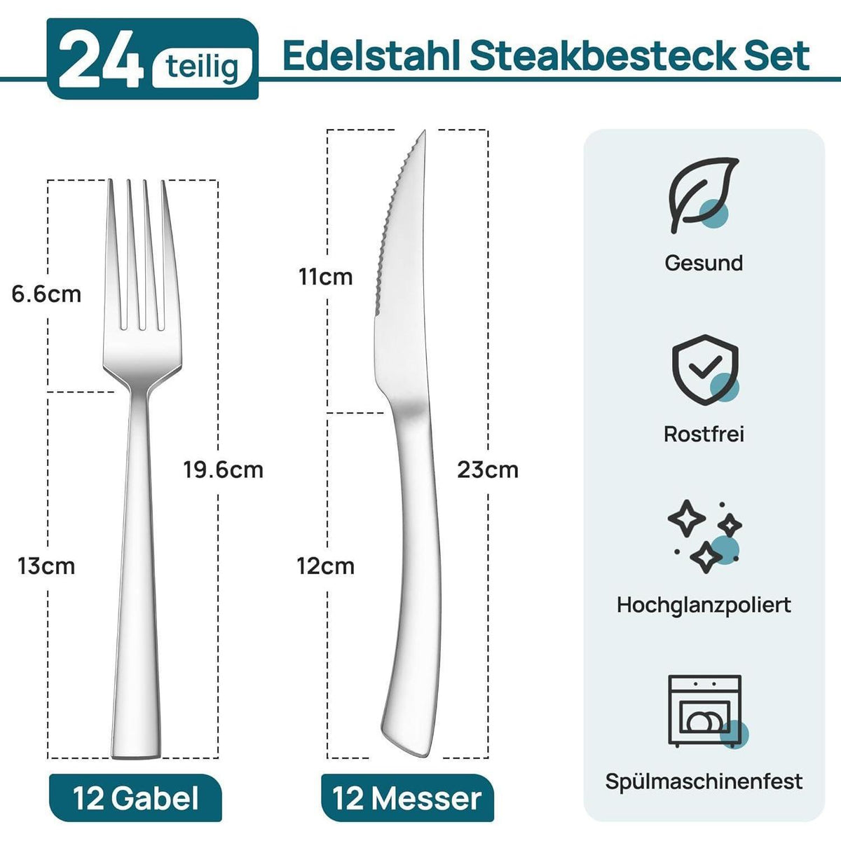 Edelstahl Besteckset 24-teilig, Modernes Design