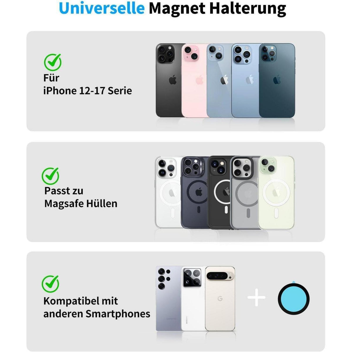 MagSafe Autohalterung mit starkem Magnet & Vakuum Saugnapf