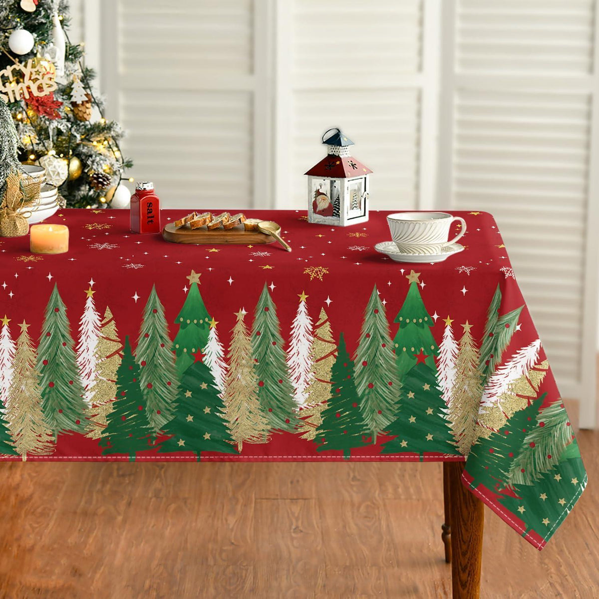 Weihnachts Tischdecke Rot Schneeflocken 140x110 cm