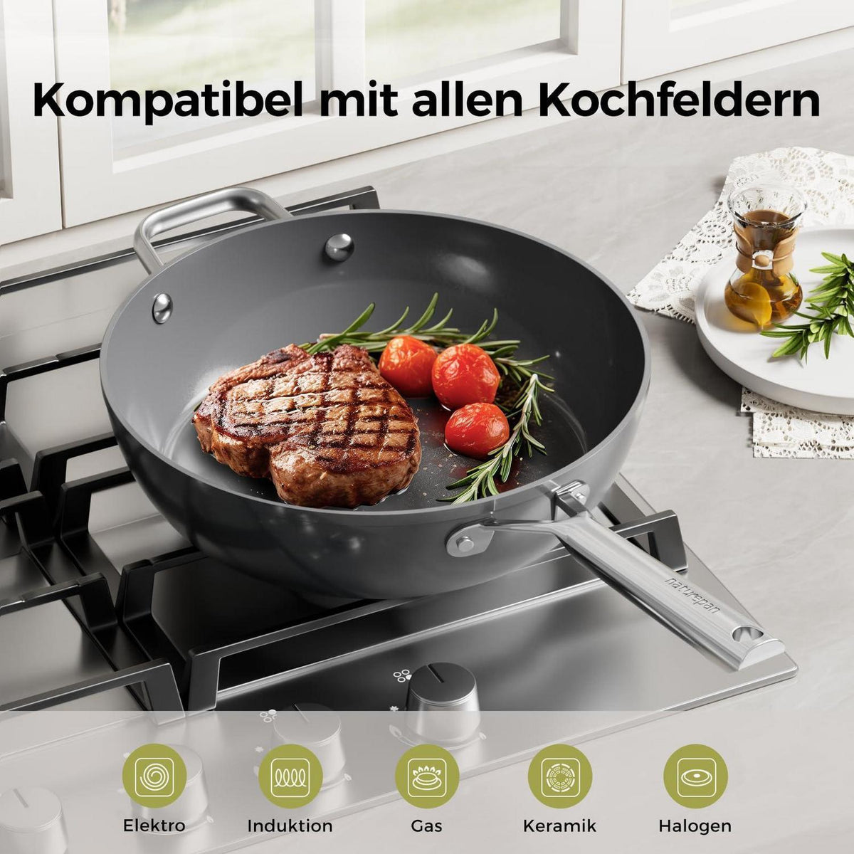 28cm Keramikpfanne mit Deckel – Antihaft & Induktionsgeeignet