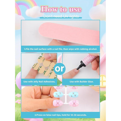 26er Set Kinder Press On Nägel – Mandelform für Mädchen 6-10 Jahre